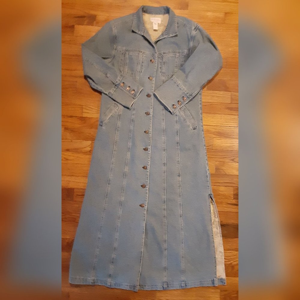 J Jill Out of the Blue Denim Maxi Coat Duster Hippie Boho Western